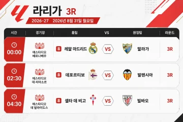 2026년 8월 31일 라리가 3라운드 레알 마드리드와 말라가 CF 경기 일정 화면