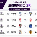 2026년 8월 29일 프리미어리그 2라운드 4경기 일정 화면