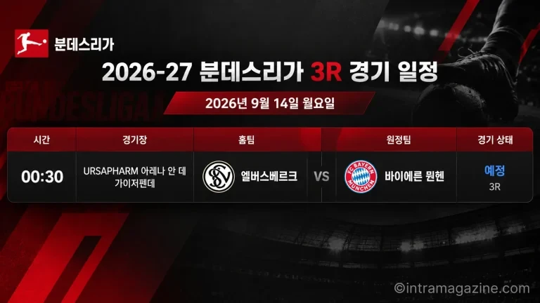 2026년 9월 14일 분데스리가 3R 엘버스베르크-바이에른 뮌헨 경기 일정