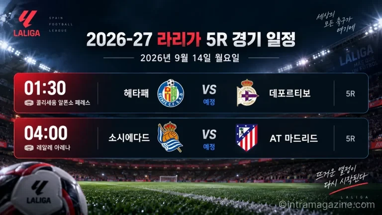 2026년 9월 14일 라리가 5R 헤타페-데포르티보와 레알 소시에다드-아틀레티코 마드리드 경기 일정