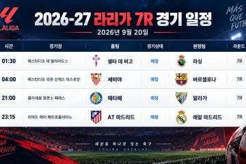 2026년 9월 20일 라리가 7R 셀타 데 비고 라싱 세비야 바르셀로나 헤타페 말라가 마드리드 더비 경기 일정