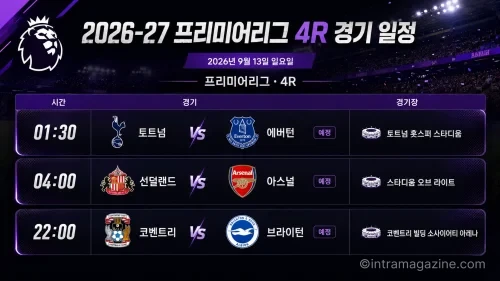 2026년 9월 13일 프리미어리그 4R 토트넘 에버턴 선덜랜드 아스널 코번트리 브라이튼 일정 프리뷰