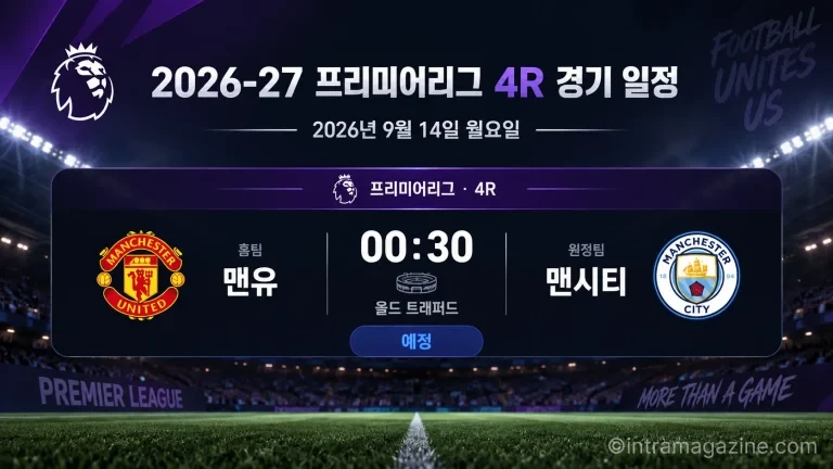 2026년 9월 14일 프리미어리그 4R 맨체스터 유나이티드와 맨체스터 시티 경기 일정