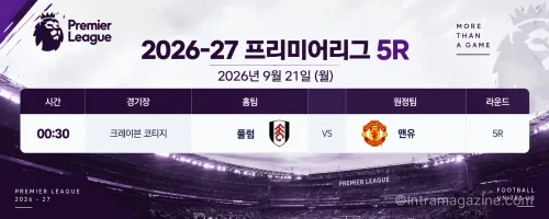 2026년 9월 21일 프리미어리그 5R 풀럼 맨체스터 유나이티드 크레이븐 코티지 경기 일정