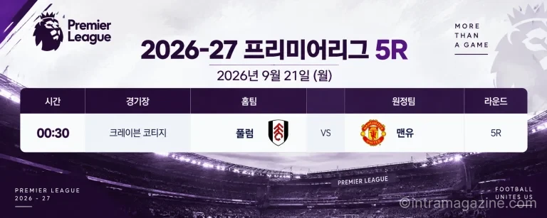 2026년 9월 21일 프리미어리그 5R 풀럼 맨체스터 유나이티드 크레이븐 코티지 경기 일정