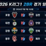 2026년 9월 9일 K리그1 28R 포항 김천 대전 안양 강원 전북 광주 제주 경기 프리뷰