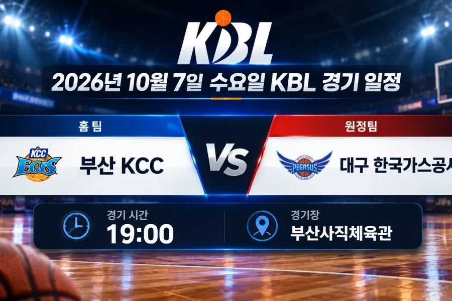 2026년 10월 7일 부산 KCC 대구 한국가스공사 KBL 경기 일정