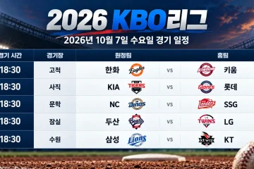2026년 10월 7일 KBO리그 한화 키움 KIA 롯데 NC SSG 두산 LG 삼성 KT 5경기 일정