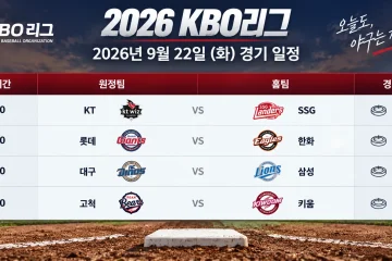 2026년 9월 22일 KBO리그 KT SSG 롯데 한화 NC 삼성 두산 키움 4경기 일정