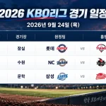 2026년 9월 24일 KBO리그 롯데 LG NC KT 삼성 SSG 3경기 일정
