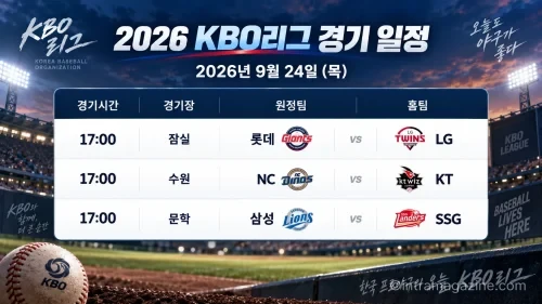 2026년 9월 24일 KBO리그 롯데 LG NC KT 삼성 SSG 3경기 일정