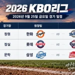 2026년 9월 25일 KBO리그 한화 NC 롯데 두산 삼성 SSG 3경기 일정