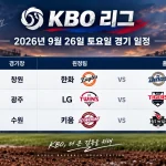 2026년 9월 26일 KBO리그 한화 NC LG KIA 키움 KT 3경기 일정