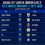 2026년 9월 9일 UEFA 챔피언스리그 레알 마드리드 인터 도르트문트 비야레알 경기 일정 프리뷰
