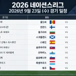 2026년 9월 30일 UEFA 네이션스리그 스페인 크로아티아 체코 잉글랜드 경기 일정