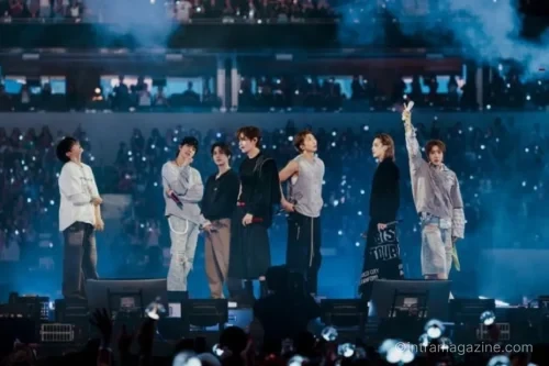 BTS ARIRANG LA 공연에서 관객들이 태극기를 들어 올린 장면