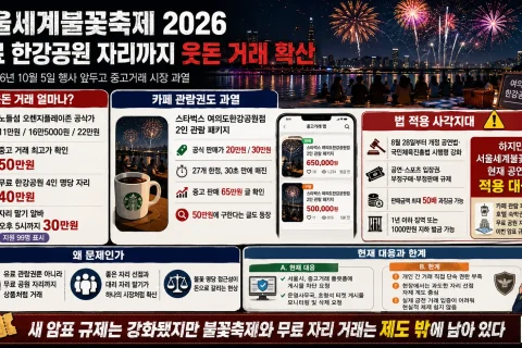 서울세계불꽃축제 여의도 한강공원 무료 명당 자리 암표 거래 논란