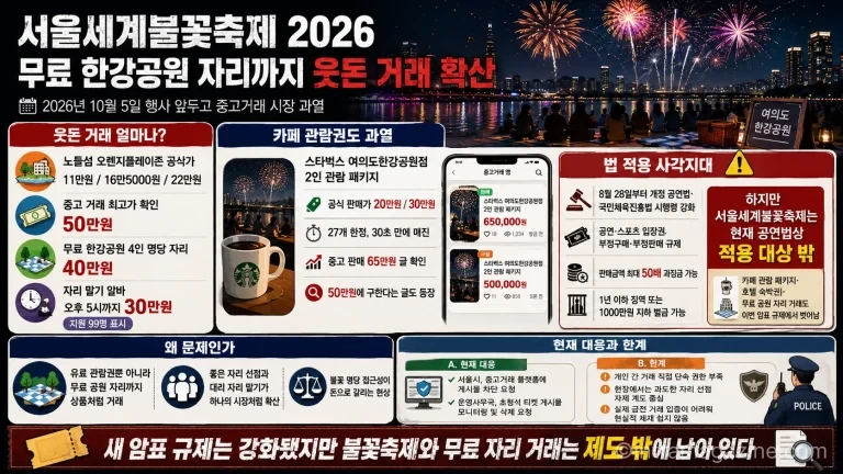 서울세계불꽃축제 여의도 한강공원 무료 명당 자리 암표 거래 논란