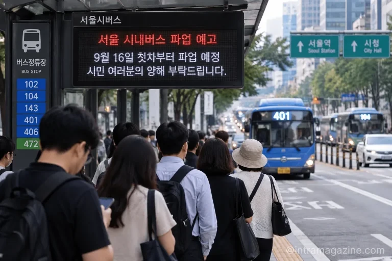서울 시내버스 파업 예고로 버스정류장에서 차량을 기다리는 시민들