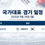 2026년 9월 28일 대한민국 우루과이 국가대표 친선경기 서울월드컵경기장 일정