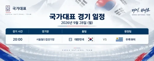 2026년 9월 28일 대한민국 우루과이 국가대표 친선경기 서울월드컵경기장 일정