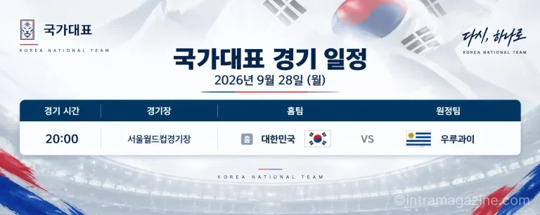 2026년 9월 28일 대한민국 우루과이 국가대표 친선경기 서울월드컵경기장 일정