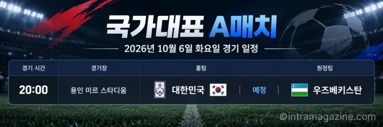 2026년 10월 6일 대한민국 우즈베키스탄 국가대표 A매치 용인 미르스타디움 일정