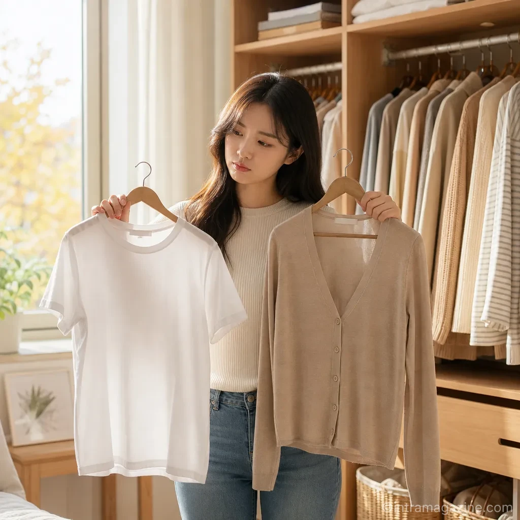 가을 일교차에 대비해 얇은 외투를 챙기는 사람