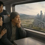 KTX 창밖을 바라보는 지방 암 환자와 가족