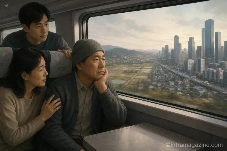 KTX 창밖을 바라보는 지방 암 환자와 가족