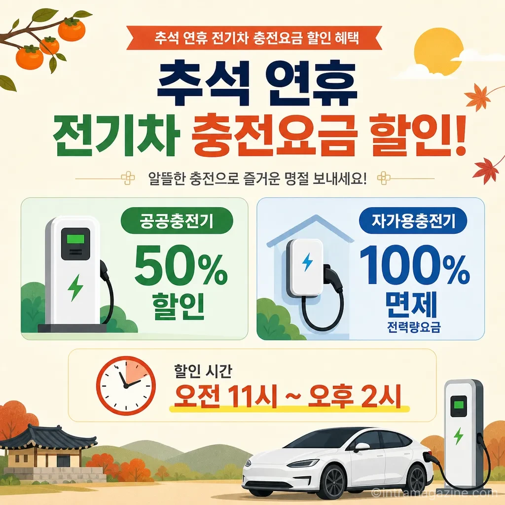 추석 연휴 전기차 충전요금 할인 혜택 요약 정보.