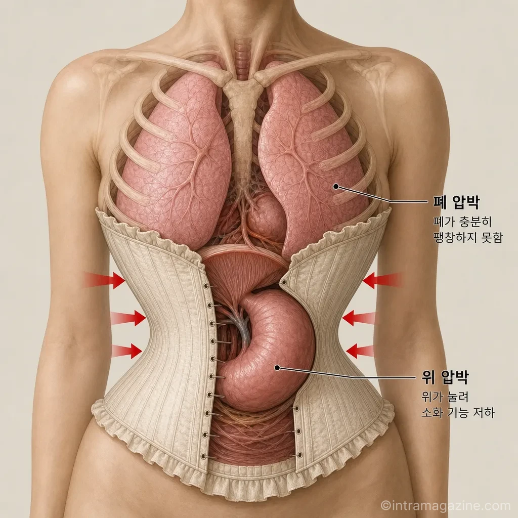 코르셋 착용으로 압박받는 내부 장기 모습
