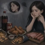 피부 노화 촉진 음식인 튀김, 과자, 탄산음료, 가공육 모음