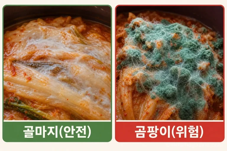 김치 골마지와 곰팡이 색깔 비교