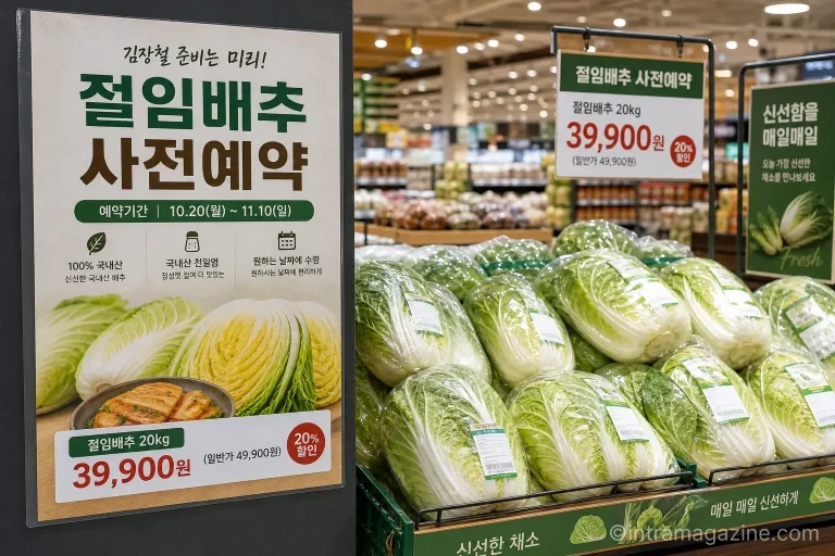 롯데마트 매장에 부착된 2026년 절임배추 사전예약 안내 포스터