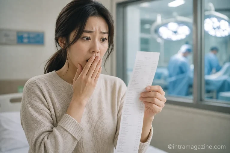 수면마취 추가 시술 후 거액의 병원비를 확인하는 모습
