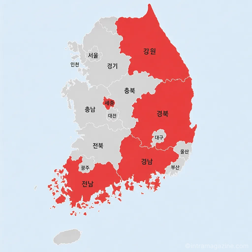 소아청소년과 전공의가 없는 5개 시도 현황 지도