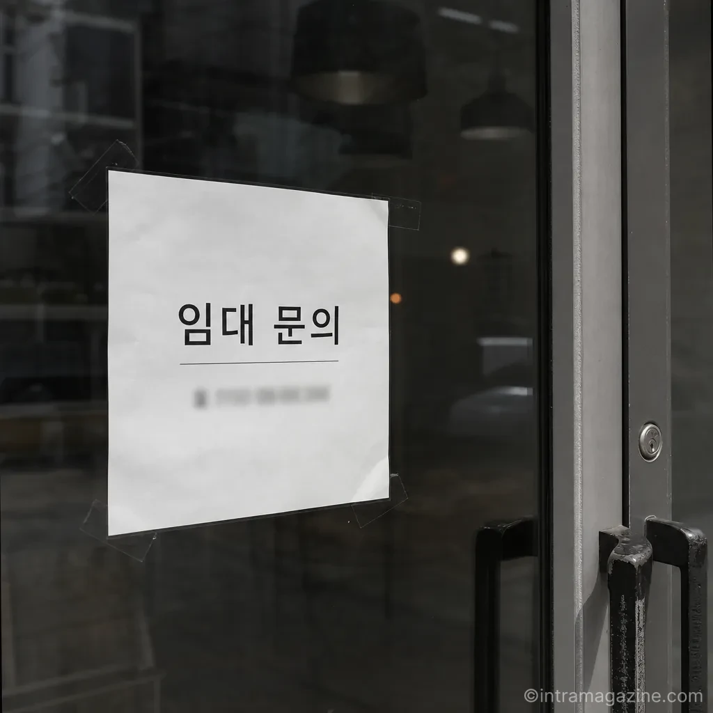 폐업한 가게 문에 붙어있는 임대 문의 안내문