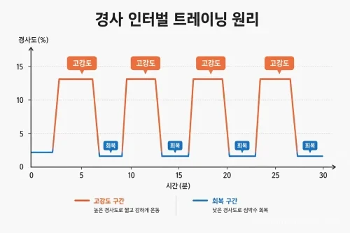 러닝머신 경사 인터벌 운동 원리를 나타내는 그래프