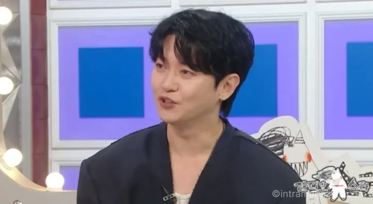강균성이 라디오스타에서 유하진과의 9년 만의 재회 비화를 이야기하는 모습