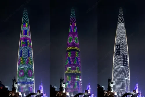 롯데월드타워 개천절 초대형 태극기 미디어파사드