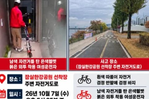 잠실한강공원 자전거 사고 목격자 찾는다, 20대 여성 의식 잃은 채 치료