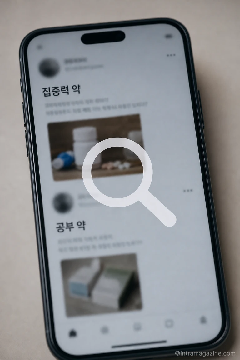 스마트폰으로 ADHD 치료제 불법 판매 게시물을 검색하는 모습