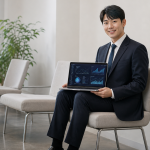 노트북으로 AI 관련 작업을 하는 구직자의 모습
