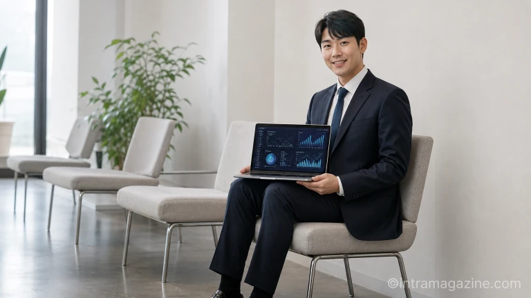 노트북으로 AI 관련 작업을 하는 구직자의 모습