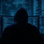 AI 금융 해킹을 상징하는 컴퓨터 코드와 그래프 이미지