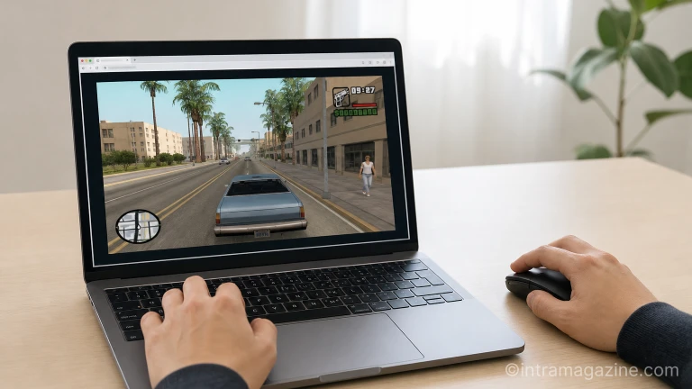 웹브라우저에서 실행되는 GTA 게임 화면