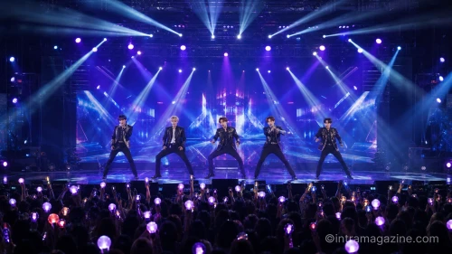 콘서트 무대에서 공연하는 버추얼 아이돌 그룹 플레이브