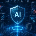 AI 회로도와 보안 방패 아이콘이 결합된 이미지