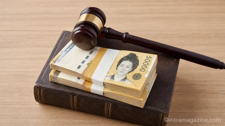 AI 저작권 소송 합의를 상징하는 법봉과 돈